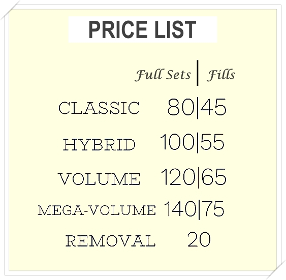 Latest Eyelash Extension Price List